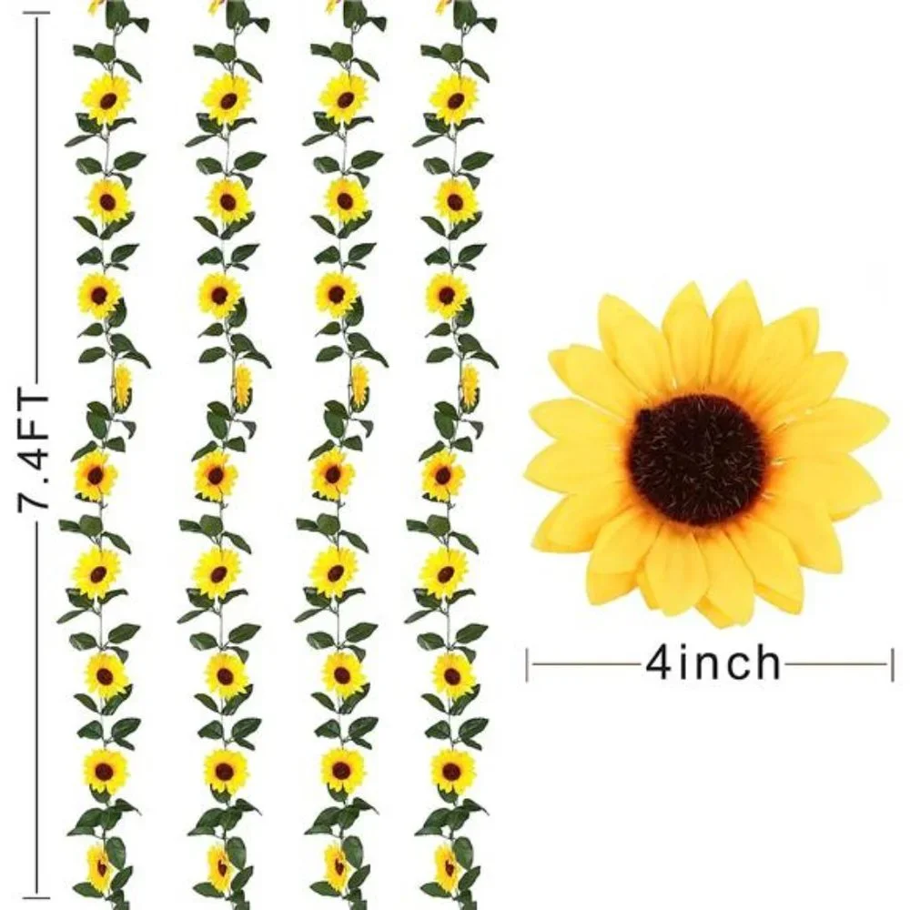 4 Pack Artificial Sunflower Garland Decor Sunflower Vine Hanging Flowers Garland